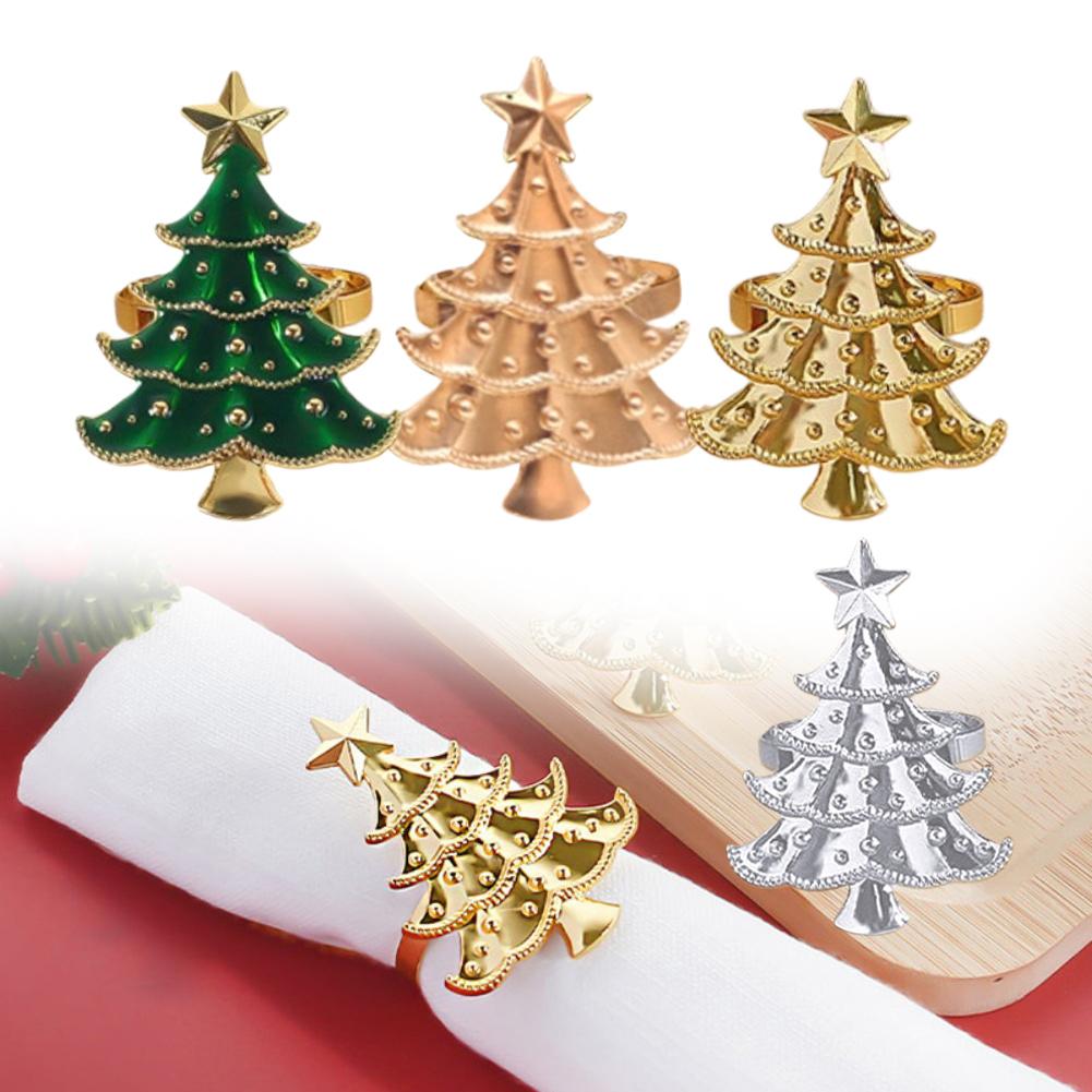Set mit 6 weihnachtlichen Serviettenringen aus Legierungsmaterial, entworfen für Hochzeitstafel, Restaurantdekoration und Feiertagsveranstaltungen