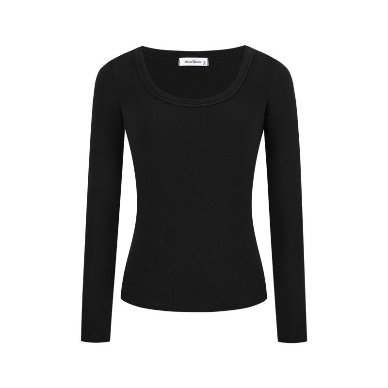 

Women s Solid Color Velvet Base Shirt - Square Neck, Long Sleeve, Regular Fit, Perfect for Fall & Winter S чорний