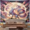 Mystical Fox with Cherry Blossoms Pattern Wall Hanging Tapestry Decorative Tapestry Home Decor for Bedroom and Living Room