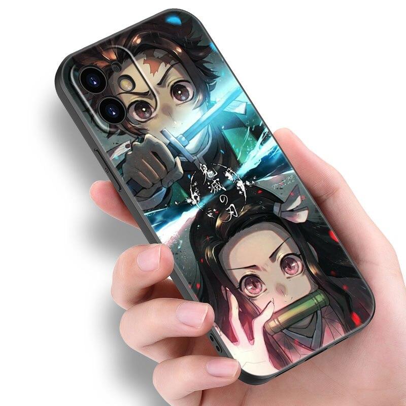 

Чехол аниме Demon Slayer Tanjiro для Apple iPhone 14 13 12 Mini 11 Pro Max 7 8 XR X XS 7 8 Plus SE 2020 2022, черный чехол iPhone SE 2022
