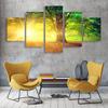 No Framed Sunset Trees Natural Forest 5 Pcs Canvas Picture Turquoise Wall Art Print Canvas Painting Wall Decor for Living Room