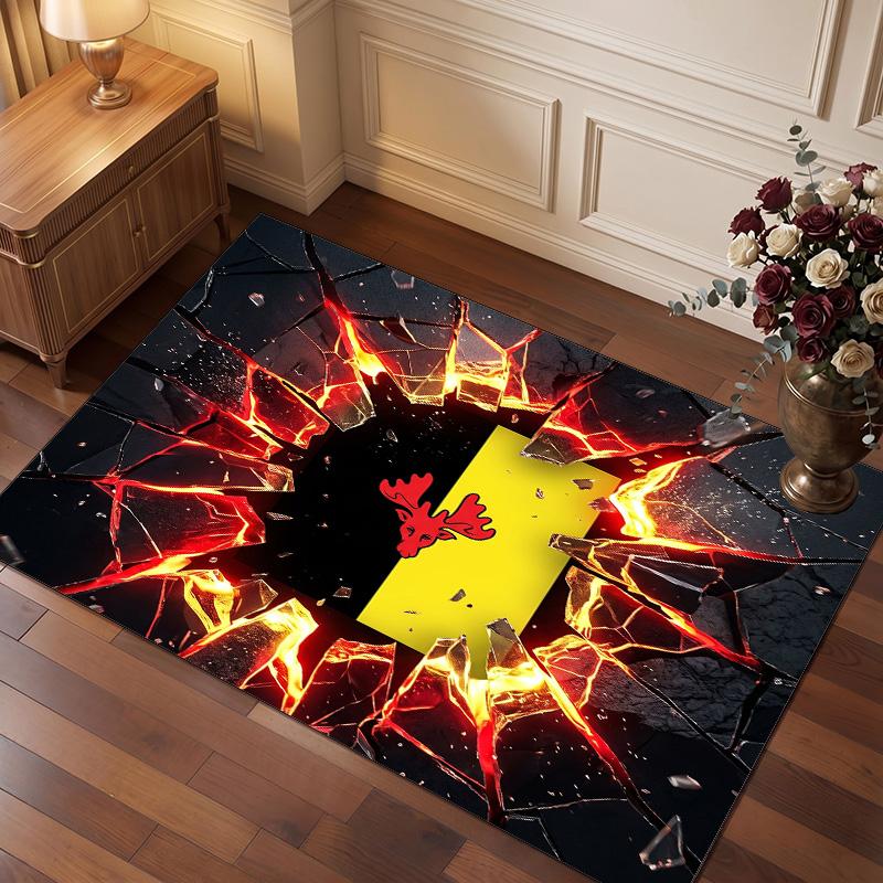 Watford Football Print Crystal Velvet Rug, Comfortable Water Absorbent Non Slip Indoor Floor Carpet