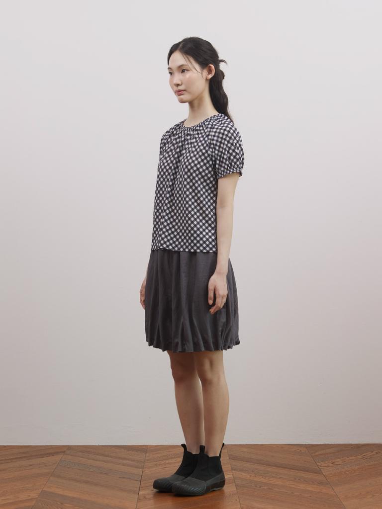 Pibeuseupibeuseu Shirred Check Top / Navy