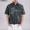 Men Lapel Neck Short Sleeve Button Down Print Casual Loose Shirts Tops