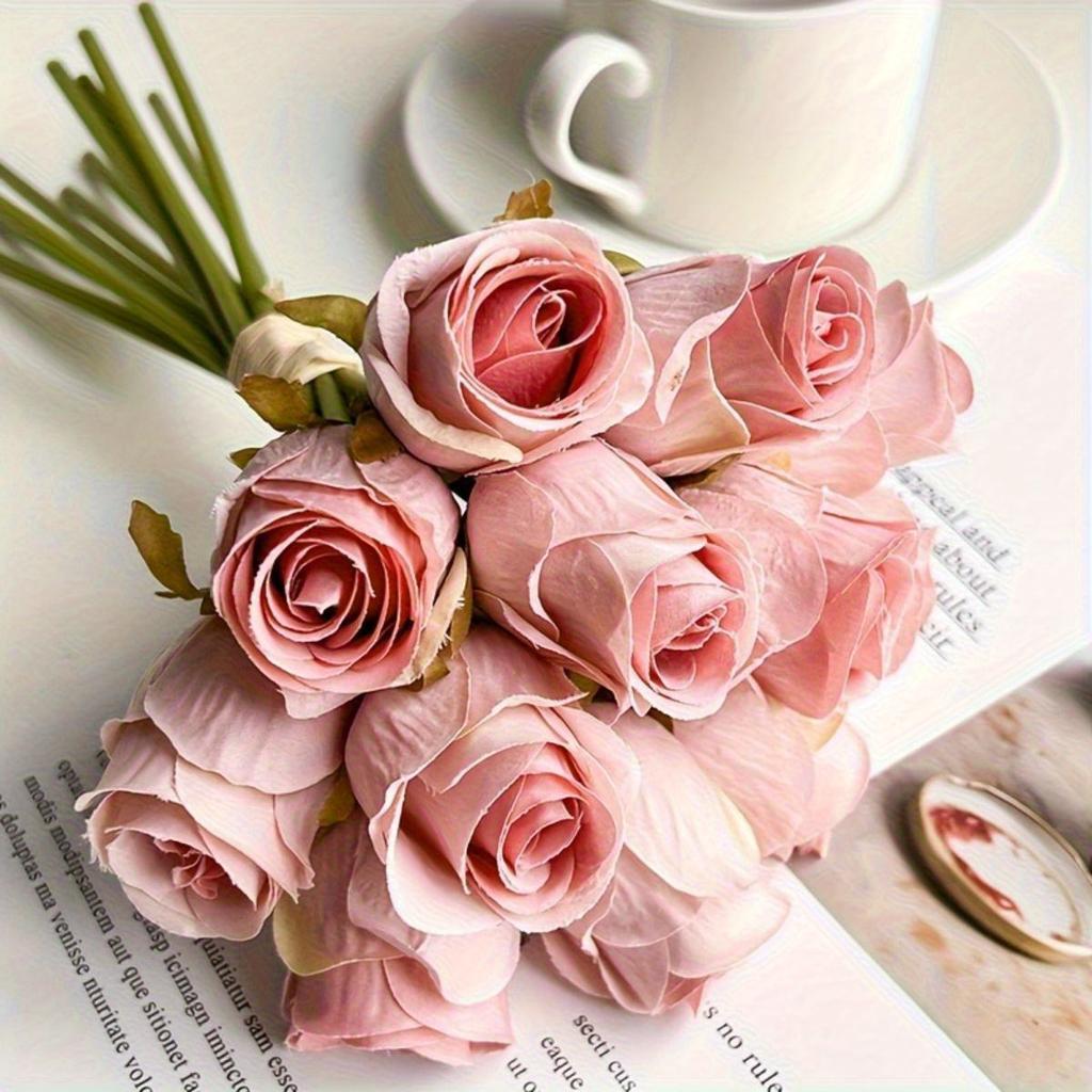 Elegant Home Decor 6-Head Artificial Rose Flower Bouquet, Perfect for Wedding, Parties, Holidays, and Birthdays