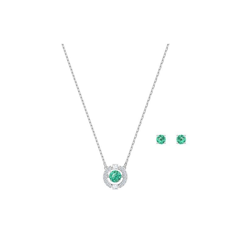 Swarovski Sparkling Dance beating heart green earrings and necklace set for women 5516965 зелёный