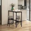3 Piece Bar Table Set with 2 Stools, Industrial Bar Table and Stool Set, Dining Table and Chair Set, Grey
