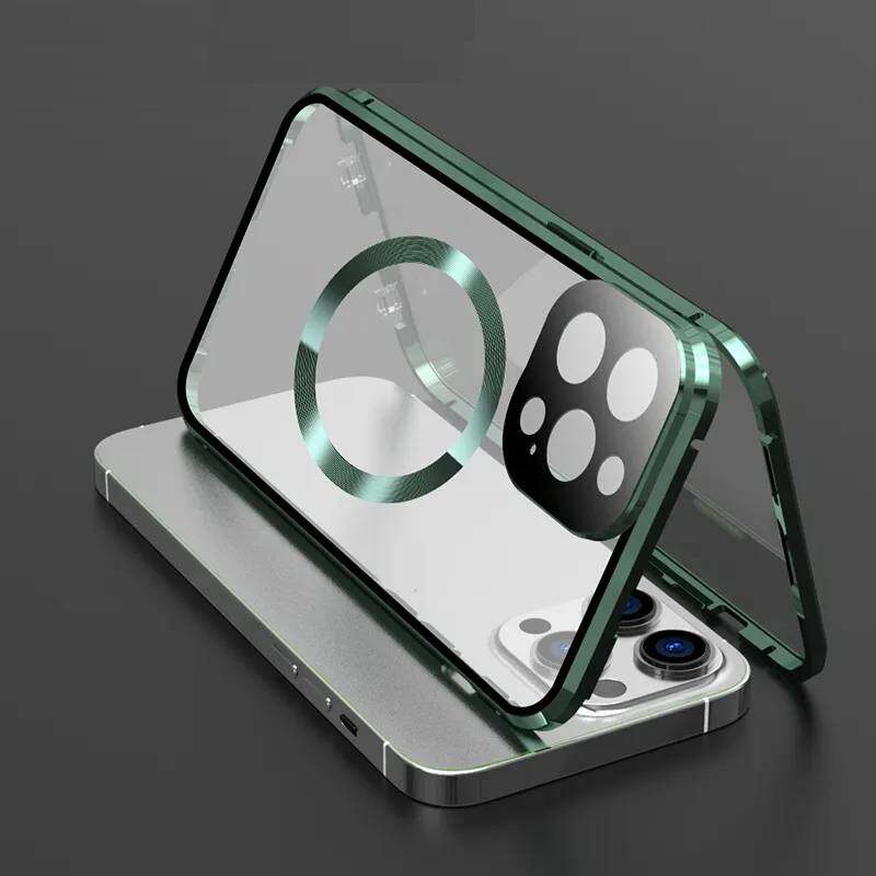 Case for iPhone 13 Pro Max/ 13Pro,with Double Sided Magnetic Tempered Glass cases,Magsafe Wireless Charging Magnetic Adsorption Metal Bumper Cover