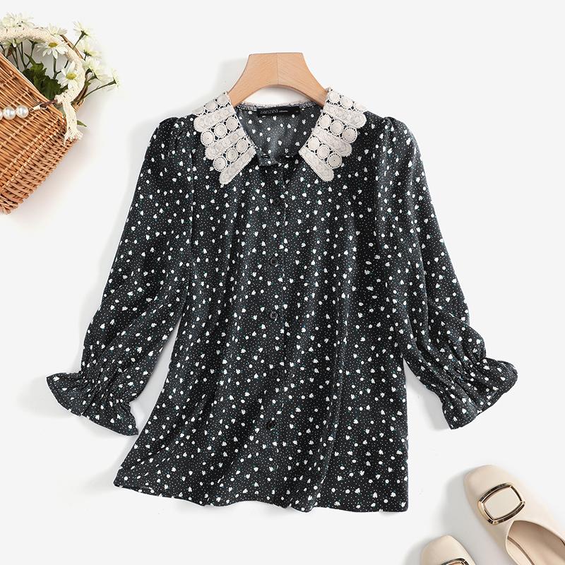 

ZANZEA Кружевная вязанная крючком женская блузка с отложным воротником и рукавами 3/4