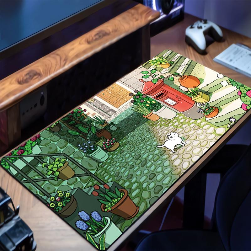 Anime Mauspads Computer Gamer Verriegelte Kante Erweitertes Desktop-Mauspad Kawaii Cartoon Stadt Tastatur-Mauspad Natürlicher Gummi Teppich