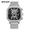 SANDA Trendy Men's Square Quartz Watch - Fashionable Multi-Function Calendar Wristwatch