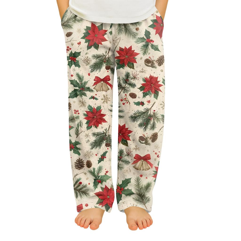Barnens mjuka och bekväma pyjamasbyxor med jultryck och vardagsbyxor