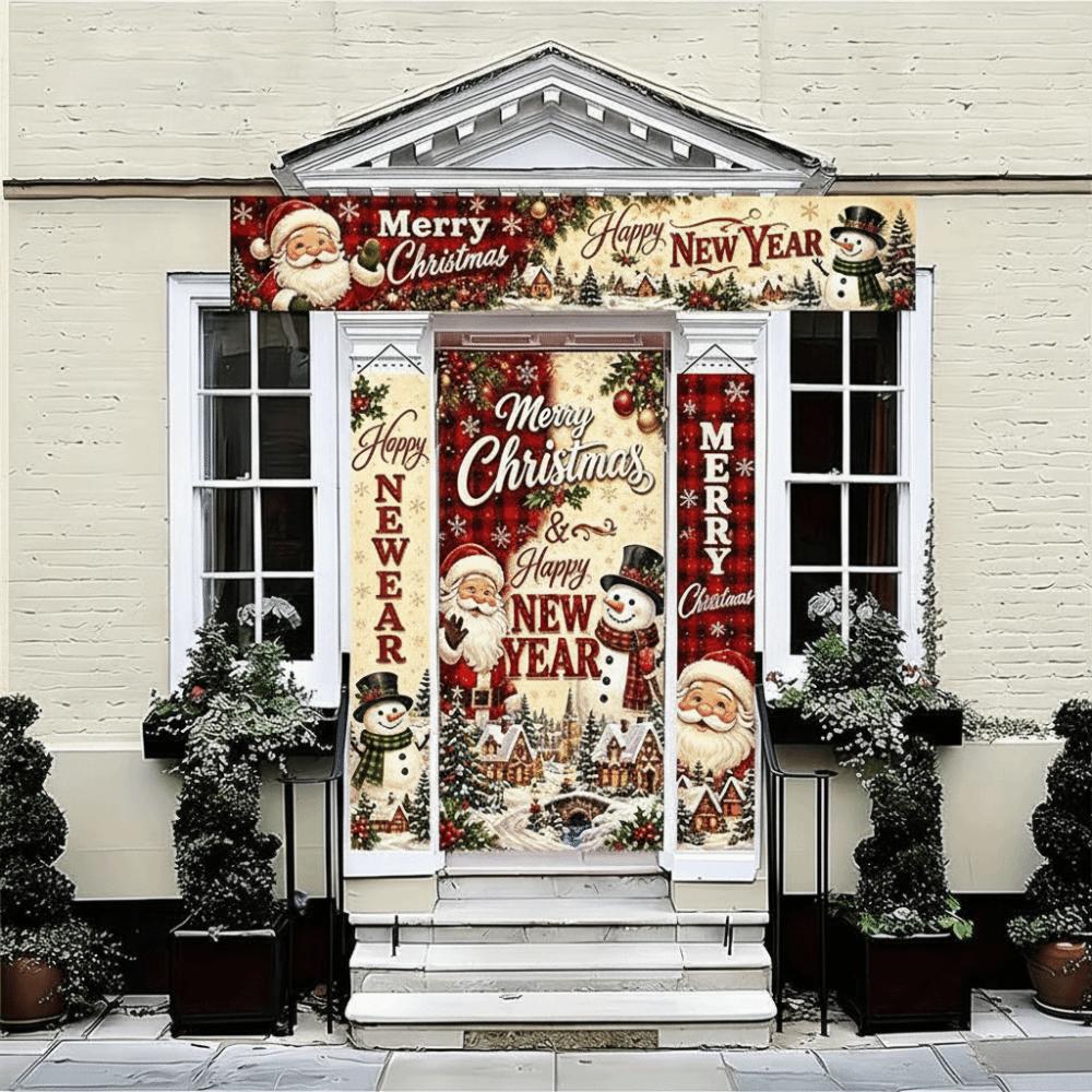 Snowman Design Christmas Door Banner Polyester Material Christmas Porch Banner Front Door Decor