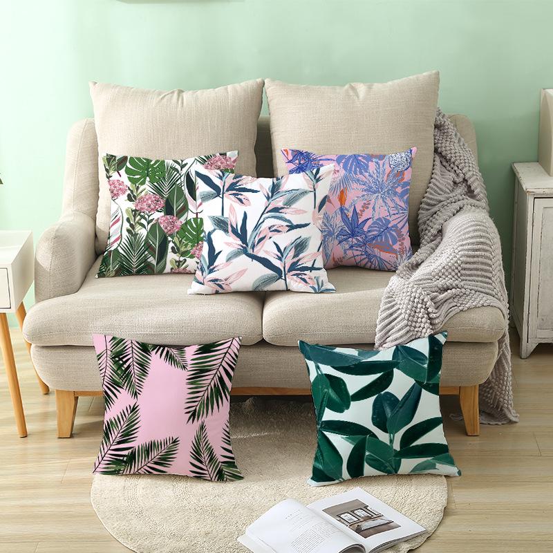 Ins Small Fresh Plant Car Sofa Pillow Cushion Cover Office Printed Lumbar Cushion Home Supplies