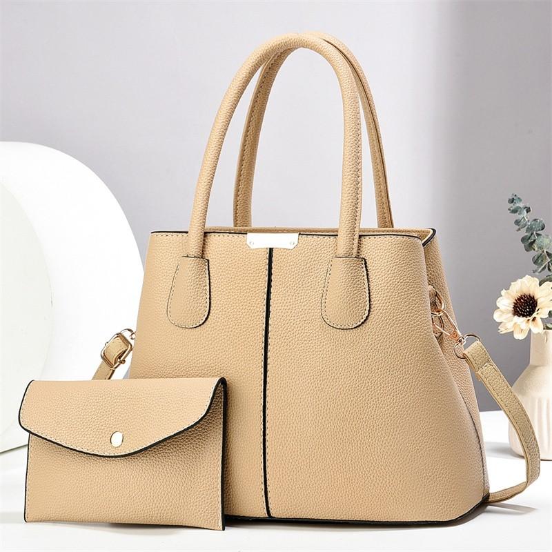 Women's 2-Piece Black Tote Bag Set Stylish Leather Handbag with Matching Wallet & Adjustable Crossbody Strap