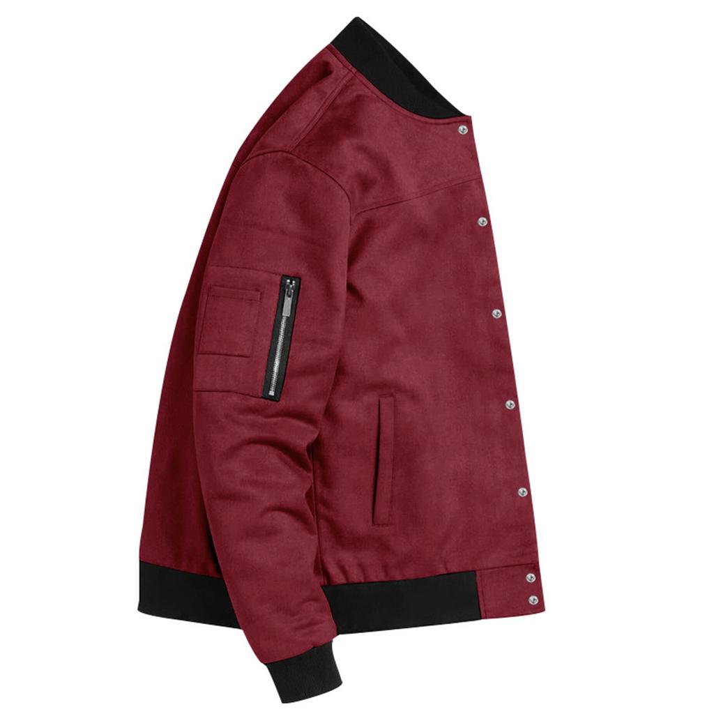 Men's Jacket with Stand Collar Long Sleeve Button Front Color Casual Cardigan Coat