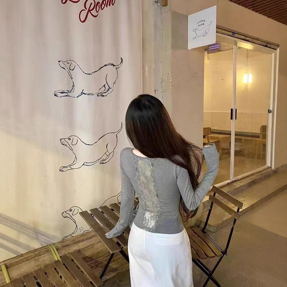 Women Lace V Neck Long Sleeve Top Modal Slim Corset Shirt Y2K Fitted Basic Layering Tee S-XL