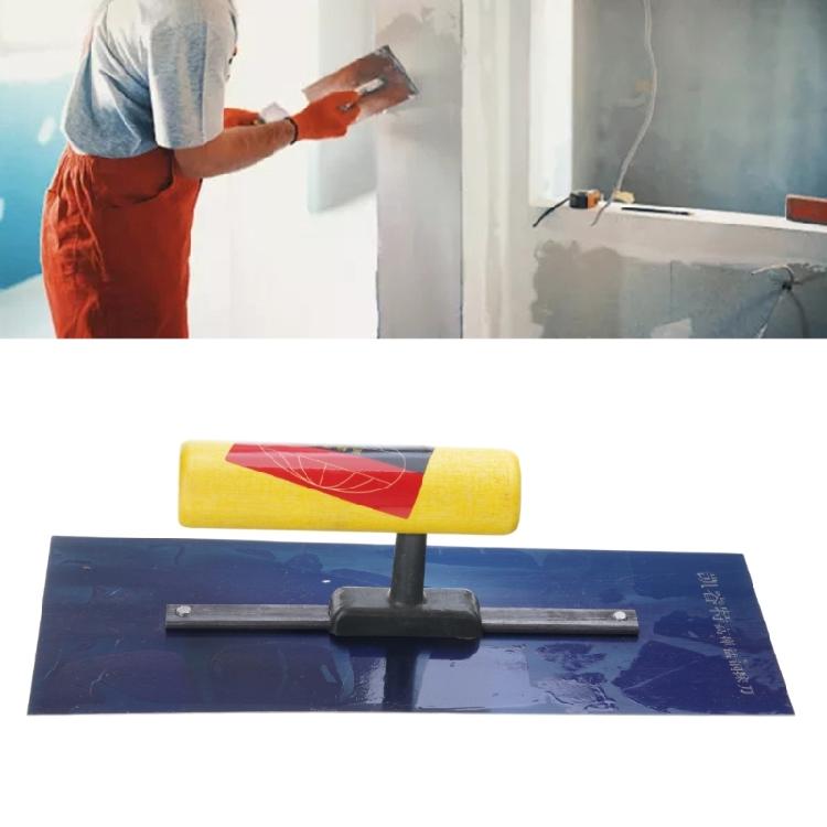 Durable Plastering Trowel Blue Carbon Steel Wood Handle 24x10cm/9.45x3.94'' Tool