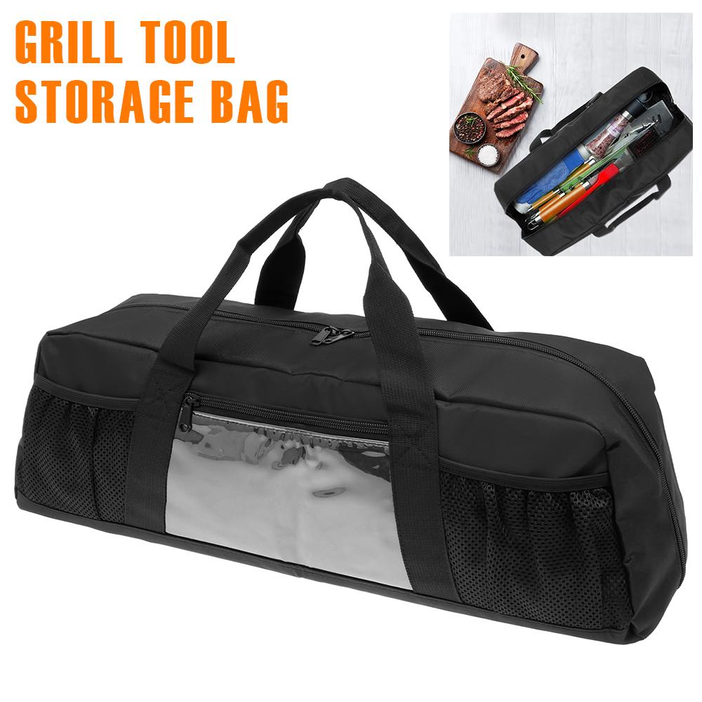 Grill Tool Storage Bag Oxford Cloth Large Capacity Portable BBQ Tool Storage Bag with Pockets and Handles for Outdoor Grilling