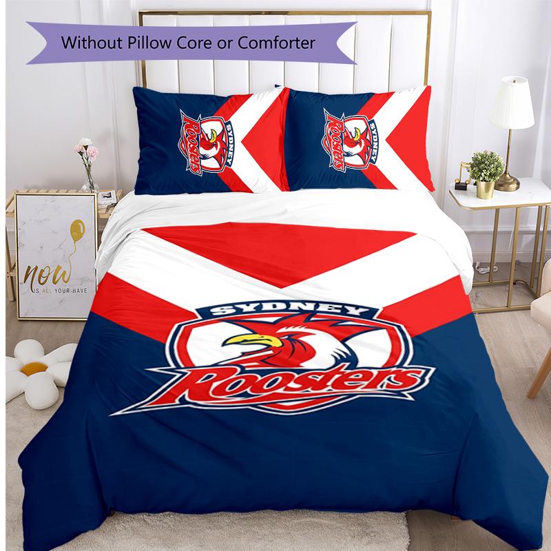 Sydney Roosters Printed 3PCS Bedding Set Soft Breathable Duvet Cover Pillowcases Set Washable Bedroom Decor Home Gift