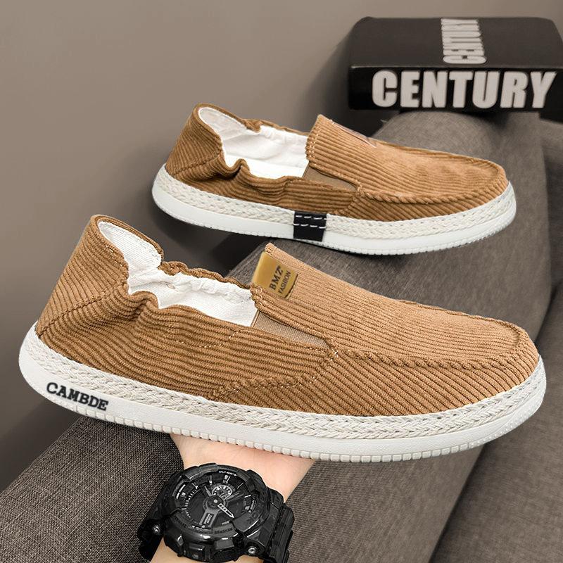 Summer new casual men's shoes corduroy lazy one-pedal fashionable flat-bottomed comfortable lightweight walking trendy shoes
