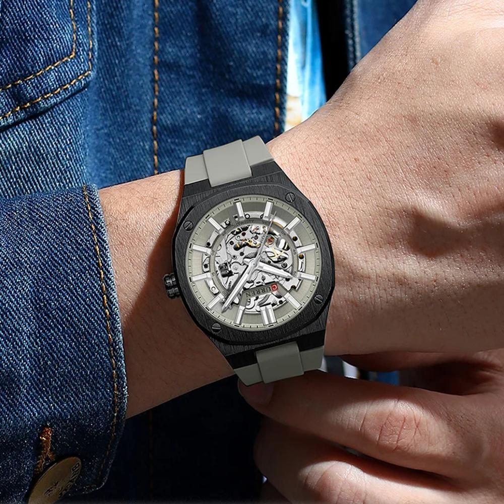 CURREN Men Automatic Mechanical Original Waterproof Silicone Strap Luminous Business Fashion Clock