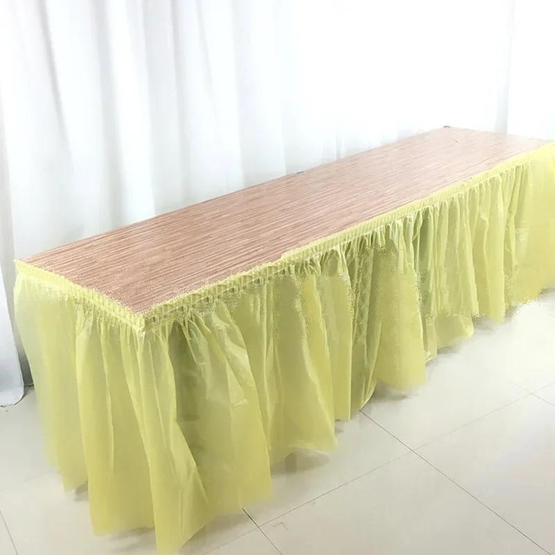 Disposable Table Skirt Plastic Party Desk Skirt Solid  73x420cm Table Cover for Birthday Party Wedding Festival Decoration