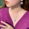 Necklace, Earrings, Ring, Ruby Three-Piece Chain, Micro-Zircon Popular Jewelry.