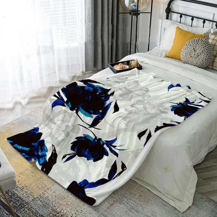 Floral Pattern Blanket Microfiber Flannel Cover Blanket Bedroom Living Room Sofa Soft And Comfortable Home Decoration