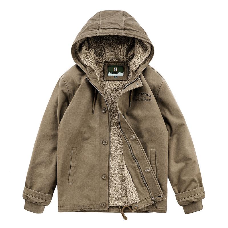 Men's Hooded Winter Cotton Jacket with Lambswool Lining - Warm & Thickened 1883