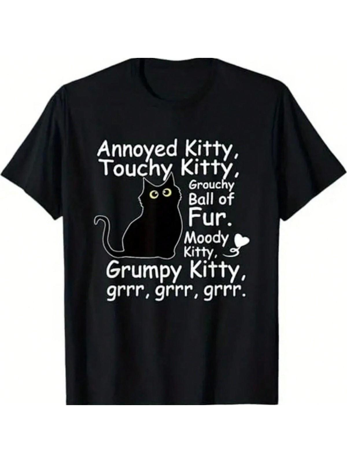 Funny Annoyed Kitty, Touchy Kitty, Grouchy Kitty Quote T-Shirt - Black Co S разноцветный