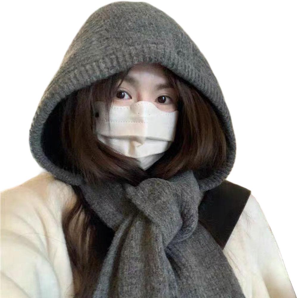 

Korean Balaclava bonnet beanies y2k Hat scarf one-piece thickened warm retro Neck protection winter accessories knitted Law hat серый