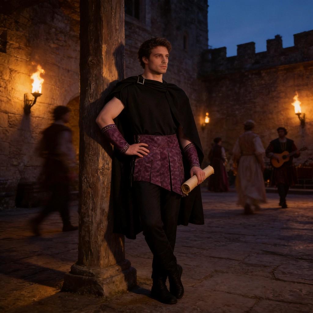 Odyssey Character Cosplay Suit With Ruffled Cape For Theater And Cosplay Enthusiasts