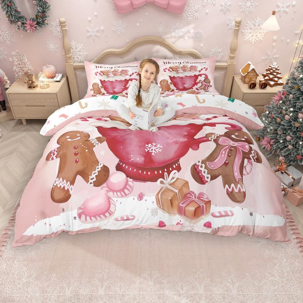 Homewish Christmas Gingerbread Duvet Cover Set for Kids, Merry Xmas Bed Set, Happy New Year Gifts Quilt Cover Set