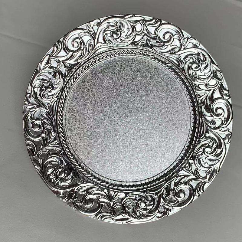 Assiette de présentation dorée en plastique décorative assiette de service fête dîner plateau de service mariage Noël banquet organisateur de table