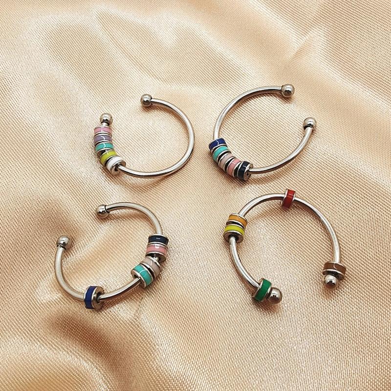 Elegant Rings Bead Fidgety Rings Colorful Bead Spinner Rings Stainless Steel Rings Open Adjustable Jewelry for Women