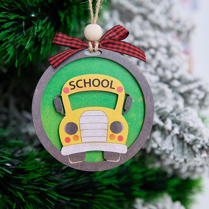 NGHYANA Grams Kitchen Apron Ornament 4 Inch 3D Wooden Handmade Purple Gift Decor School Bus Ornament