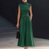 Elegant Women's Summer Stand Collar Sleeveless Dress, Color Loose Fit Stretchy Dress for Casual and Party Wear