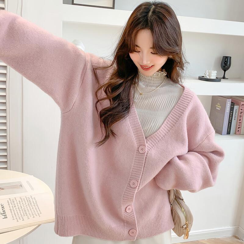 

Moka Na Women s Elegant V-Neck Knit Sweater MKNJD2623 One Size