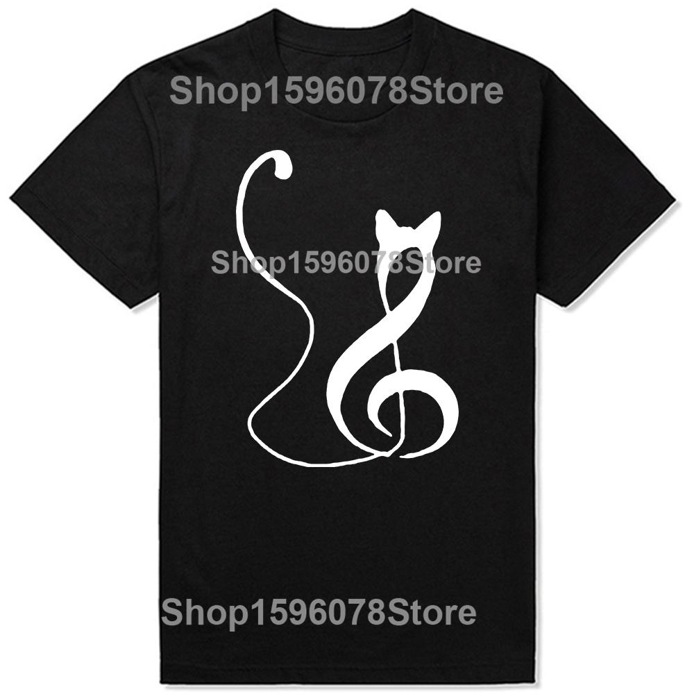 Funny Music Note Cat Lover Graphic 100 Cotton Tshirts Men Womens Fashion Casual Tshirt Loose Oversized Streetwear T Shirt