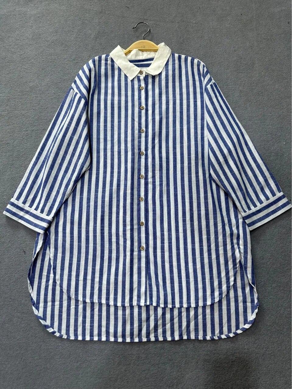 

Johnature повседневные длинные контрастные полосатые рубашки с длинными рукавами женские хлопковые рубашки с отложным воротником нестандартной формы осенние One Size синий