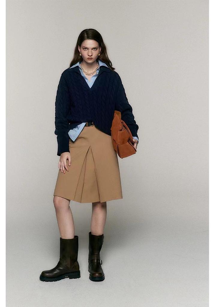 2024 Korean V-Neck 100% Pure Wool Loose Knit Pullover Sweater