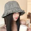 Retro plaid lace bucket hat women's spring summer travel versatile washbasin hat sunshade sunscreen hat
