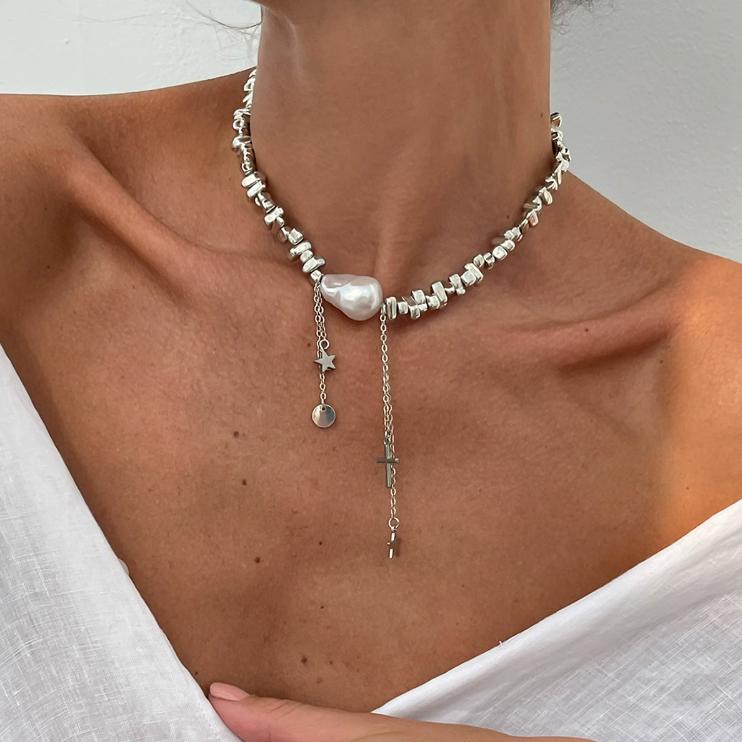 Vintage Punk Style Irregular String Imitation Pearl Necklace, Women's Wedding Jewelry Y2k Holiday Accessories Gifts