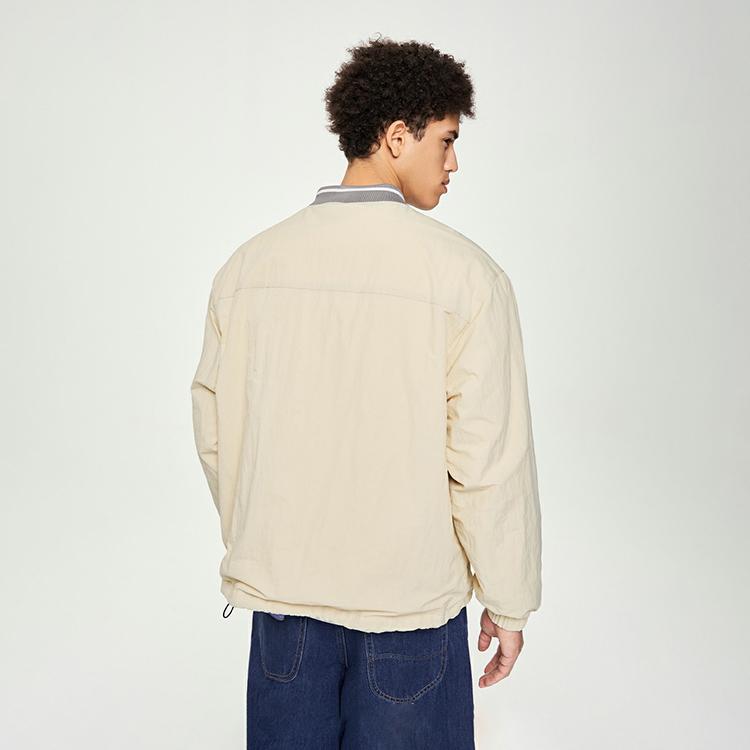 Comfortable Water-Resistant Baseball Collar Zip Pocket Fleece Sweatshirt Unisex Sweatshirt Beige LUT007256202051A03034