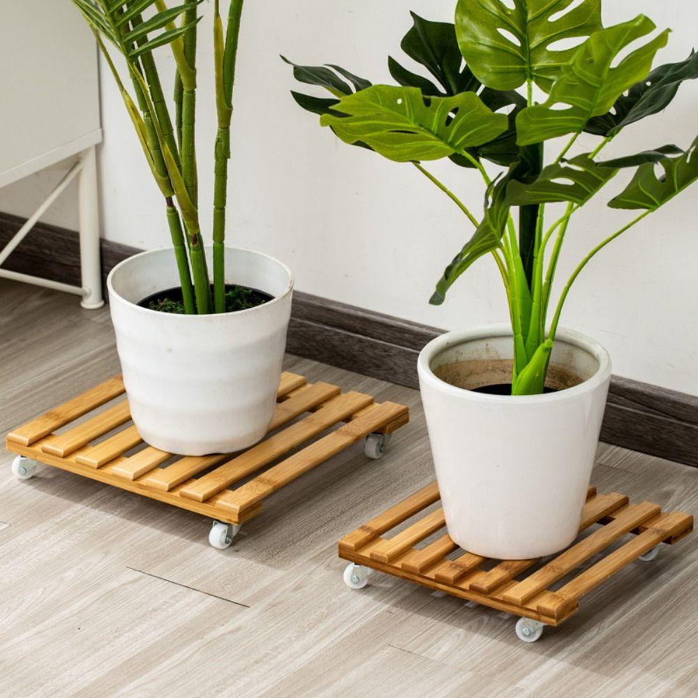 Creative Wooden Plant Roller Stand Square with 360° Detachable Wheels Potted Bonsai Rack Moving Palnt Pulley Pallet Holder