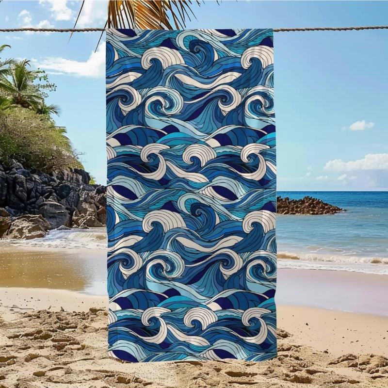 Summer Ocean Sea Waves Lightweight Quick Dry Microfiber Towel Blanket for Beach Pool Gym Swimming Bath, Travel Vacation Beach