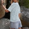 Women Tops Round Neck Puff Short Sleeve Hollow Lace Pullover Tops Solid Color Loose Fit Summer T-shirt
