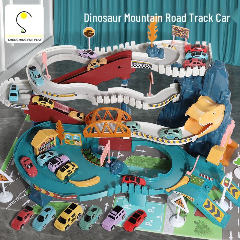 

Dinosaur Adventure Skyscraper Track Car Set for Kids Battery Pack + AA Batteries