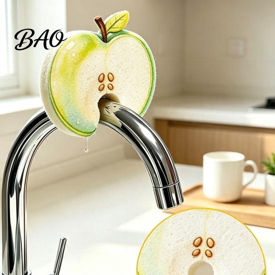 Multi Purpose Kitchen Scrubbers 2PCS Fruit Shaped Dishwashing Sponges, Pears/Oranges/Apples Shape, Wood Gadgets for Cleaning Pulp Cellulose